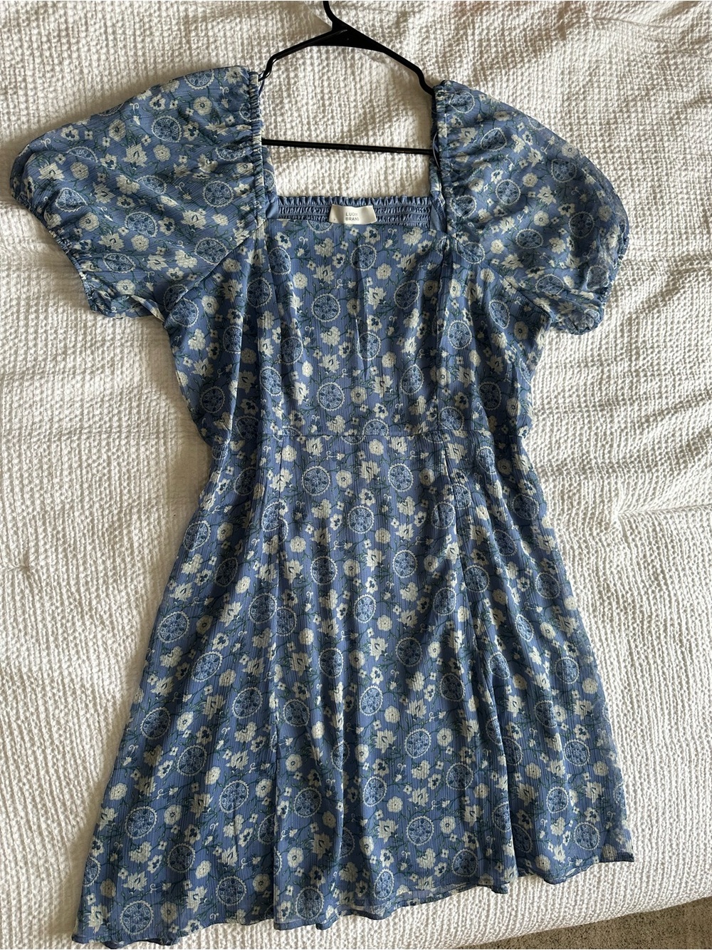 Lucky Brand Blue Floral Puff-Sleeve Dress